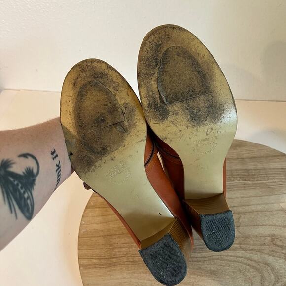 Vintage Dei Colli Made in Italy Tan Genuine Leather Buckle Stacked Heel Shoe 41 - Picture 5 of 15